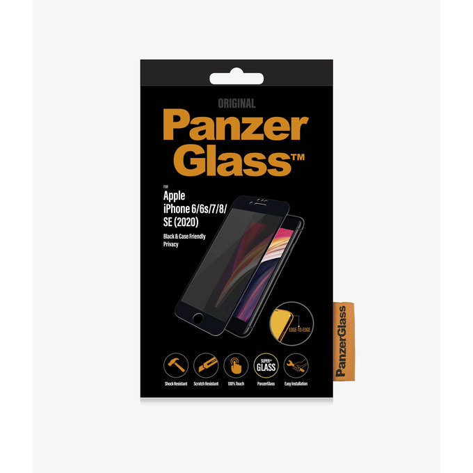 Vetro temperato Privacy Case Friendly per iPhone 6, 6s, 7, 8, SE 2020, SE 2022, Black, PanzerGlass