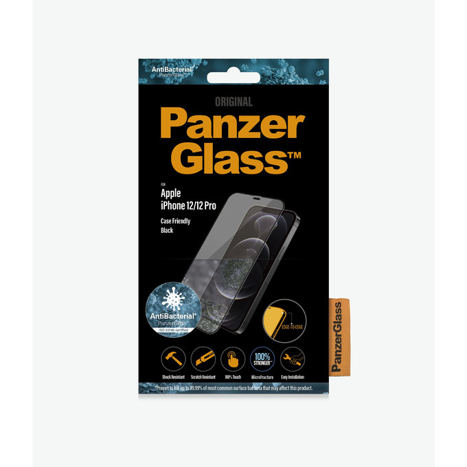 Vetro temperato Case Friendly AB per iPhone 12, 12 Pro, Black, PanzerGlass