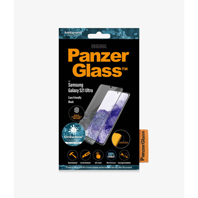 Vetro temperato Case Friendly AB per Samsung S21 Ultra, Fingerprint komp., Black, PanzerGlass