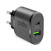 Adattatore di ricarica 25W USB e USB-C, Black, SBS