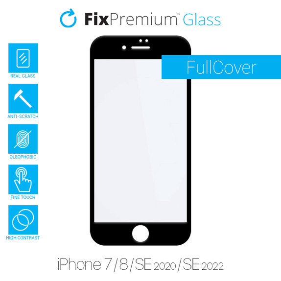 Vetro temperato FullCase per iPhone 7, 8, SE 2020, SE 2022, FixPremium