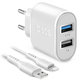 Adattatore di ricarica 10W 2x USB con cavo da USB a Lightning, White, SBS