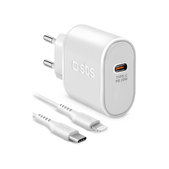 Adattatore di ricarica 20W USB-C PowerDelivery con cavo Lightning 1 m, White, SBS