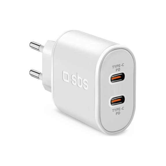 Adattatore di ricarica 20W 2x USB-C Power Delivery, White, SBS