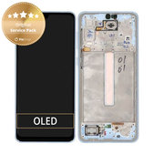Schermo per Samsung A33 5G A336B, Awesome Blue, Vetro touch con cornice, GH82-28143C, GH82-28144C, Genuine Service Pack