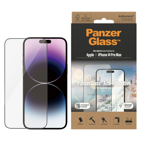 Vetro temperato UWF Anti-Reflective AB con applicatore per iPhone 14 Pro Max, Nero, PanzerGlass