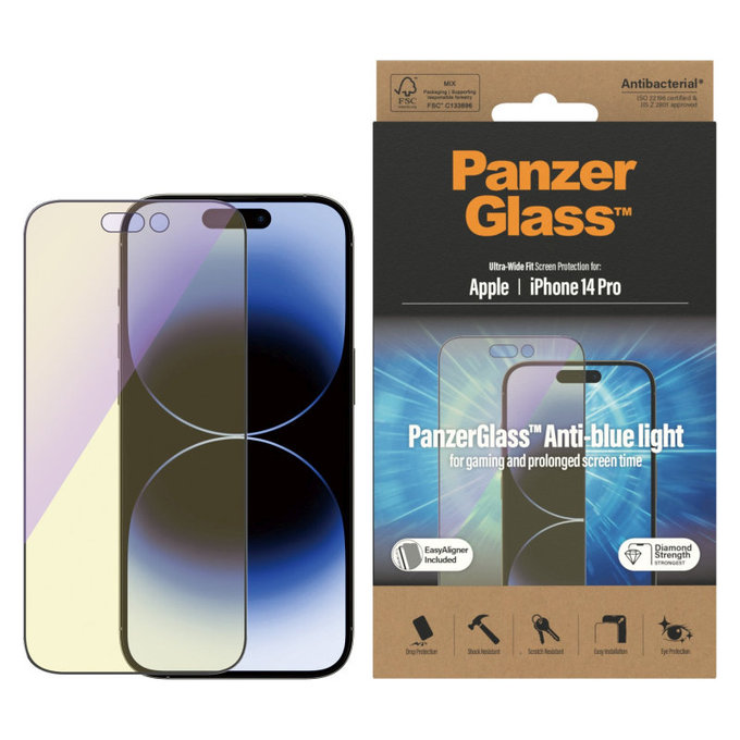 Vetro temperato UWF Anti-Bluelight AB con applicatore per iPhone 14 Pro, Nero, PanzerGlass