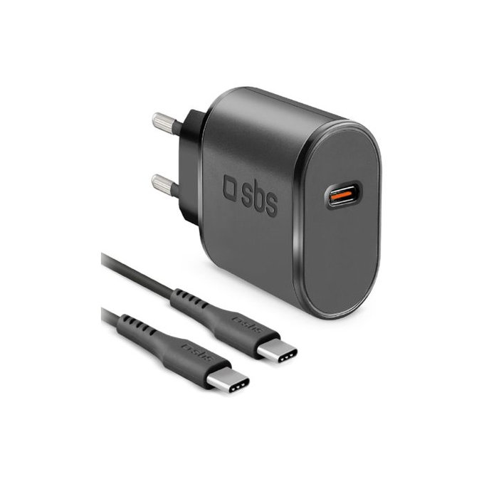 Adattatore di ricarica 15W USB-C con cavo da USB-C a USB-C 1 m, Black, SBS