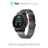 Cinturino Stainless Steel per Garmin QuickFit 26mm, Black, FixPremium