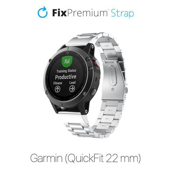 Cinturino Stainless Steel per Garmin QuickFit 22mm, Silver, FixPremium
