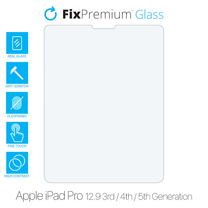 Vetro temperato per Apple iPad Pro 12.9" (3rd Gen 2018, 4th Gen 2020, 5th Gen 2021, 6th Gen 2022), FixPremium