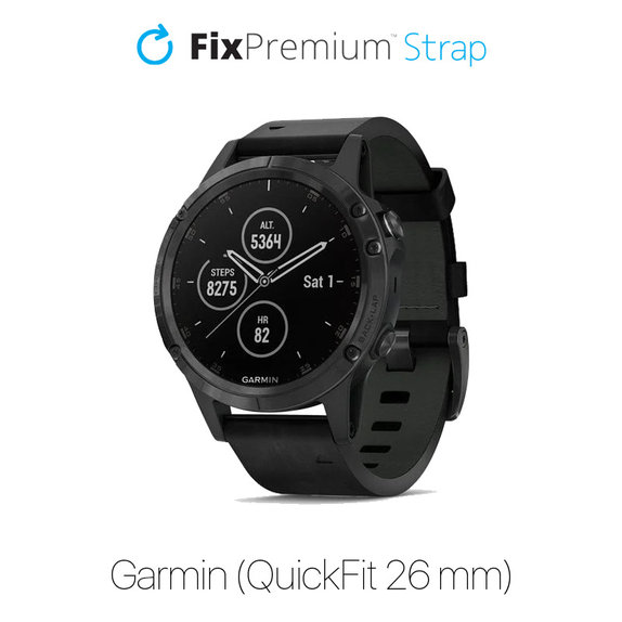 Cinturino in pelle per Garmin QuickFit 26mm, Black, FixPremium