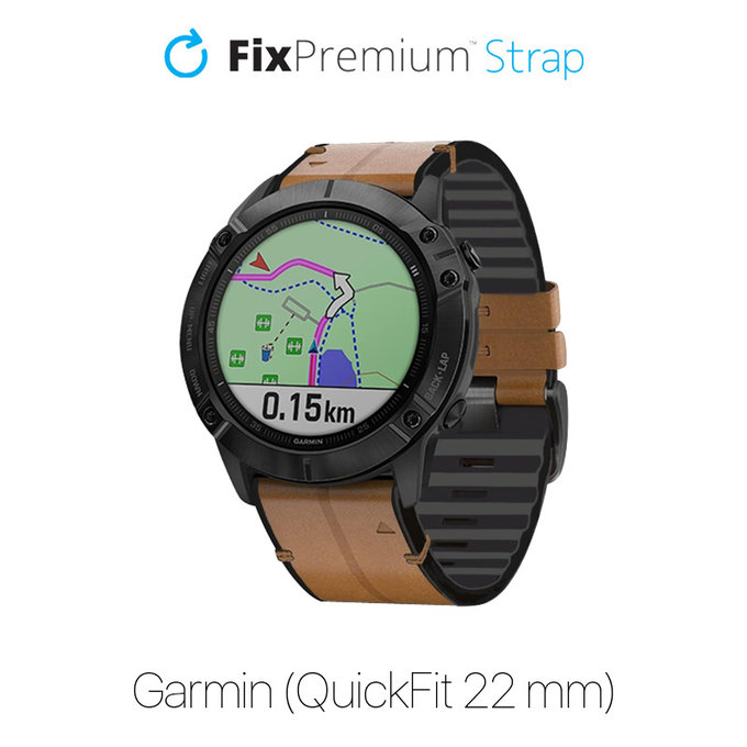 Cinturino in pelle per Garmin QuickFit 22mm, Light Brown, FixPremium