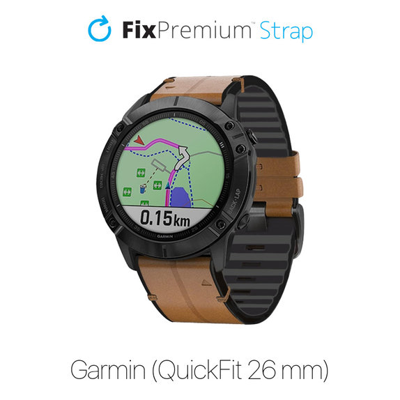 Cinturino in pelle per Garmin QuickFit 26mm, Light Brown, FixPremium