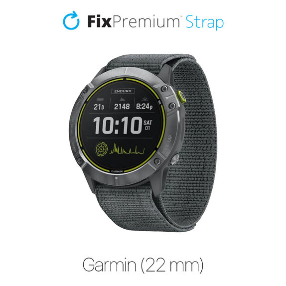 Cinturino in nylon per Garmin 22mm, Grey, FixPremium