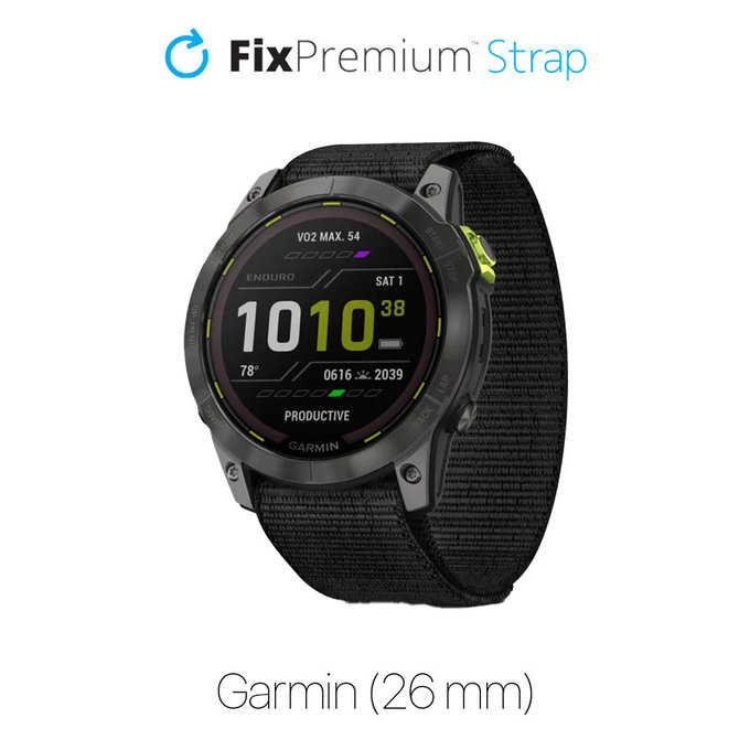 Cinturino in nylon per Garmin 26mm, Black, FixPremium