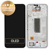 Schermo per Samsung A34 5G A346B, Silver, Vetro touch con cornice, GH82-31200B, GH82-31201B, Genuine Service Pack