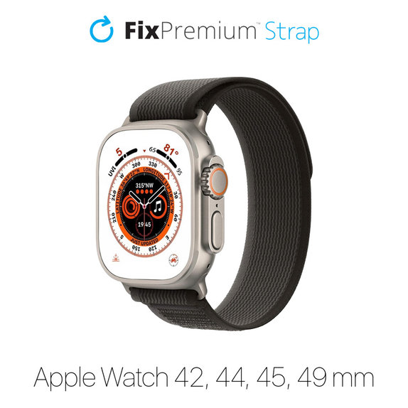 Cinturino Trail Loop per Apple Watch 42, 44, 45 e 49mm, Space Gray, FixPremium