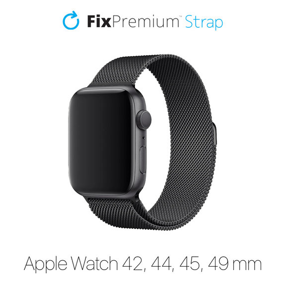 Cinturino Milanese Loop per Apple Watch 42, 44, 45 e 49mm, Black, FixPremium