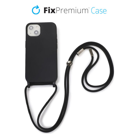 Custodia in silicone con String per iPhone 13, 14, Black, FixPremium