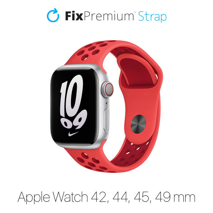 Cinturino sportivo in silicone per Apple Watch 42, 44, 45 e 49mm, Red, FixPremium