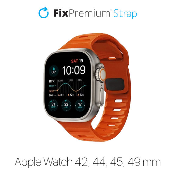Cinturino sportivo in silicone per Apple Watch 42, 44, 45 e 49mm, Orange, FixPremium