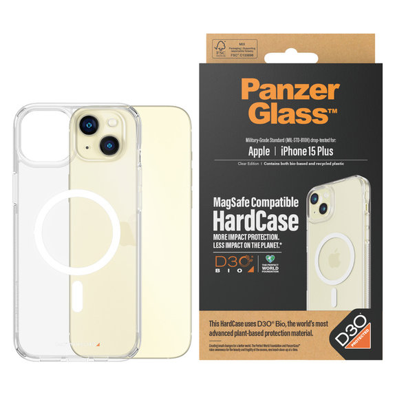 Custodia HardCase D3O con MagSAFE by PanzerGlass per iPhone 15 Plus, Trasparente, PanzerGlass
