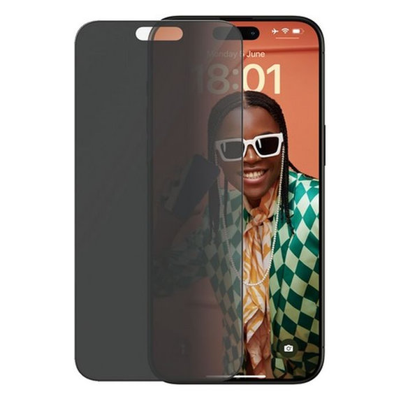 Vetro temperato UWF Privacy con aplicator per iPhone 15 Pro Max, Black, PanzerGlass