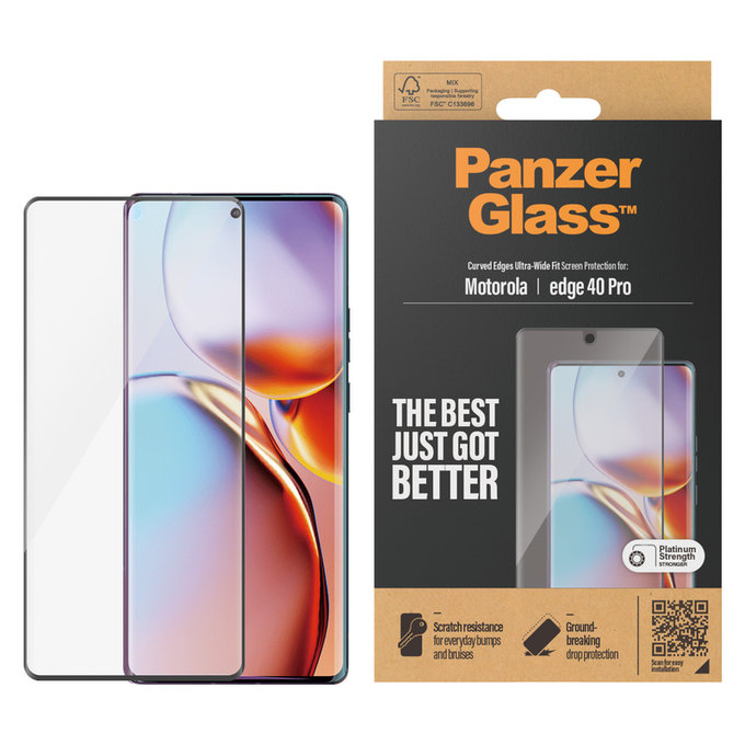 Vetro temperato UWF per Motorola Edge 40 Pro, Nero, PanzerGlass