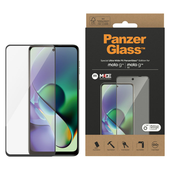 Vetro temperato UWF per Motorola Moto G14/G54 5G, Nero, PanzerGlass