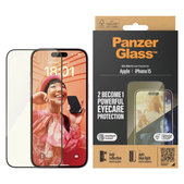 Vetro temperato UWF Eyecare con applicatore per iPhone 15, Nero, PanzerGlass