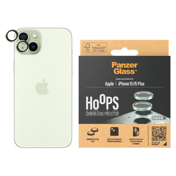Protezione obiettivo fotocamera Hoops per iPhone 15/15 Plus, Verde, PanzerGlass