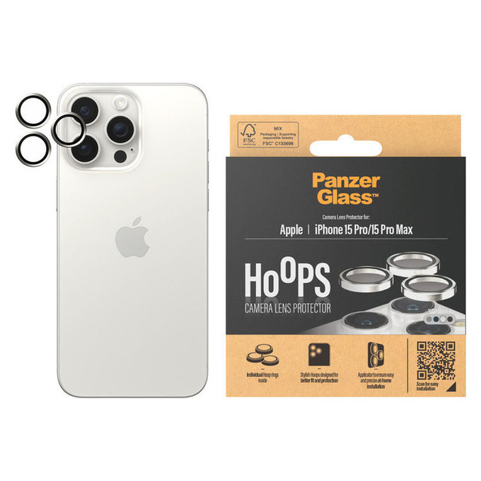Protezione obiettivo fotocamera Hoops per iPhone 15 Pro/15 Pro Max, White Metal, PanzerGlass