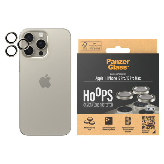 Protezione obiettivo fotocamera Hoops per iPhone 15 Pro/15 Pro Max, Natural Metal, PanzerGlass