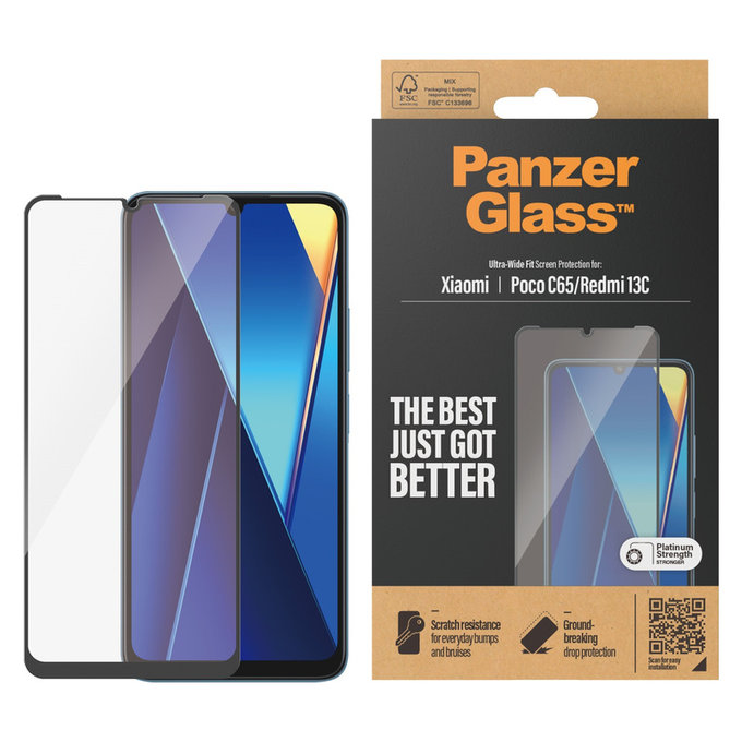 Vetro temperato UWF per Xiaomi Redmi 13C, Nero, PanzerGlass