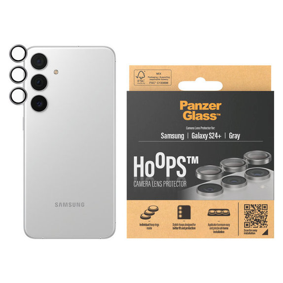 Protezione obiettivo fotocamera Hoops per Samsung Galaxy S24+, Grigio, PanzerGlass