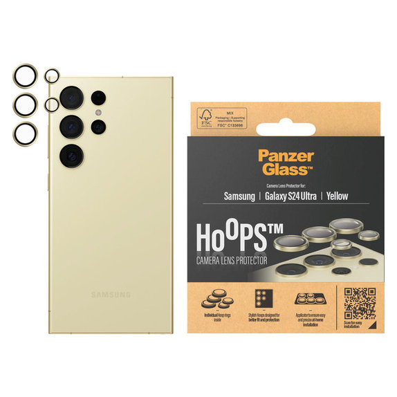 Protezione obiettivo fotocamera Hoops per Samsung Galaxy S24 Ultra, Giallo, PanzerGlass