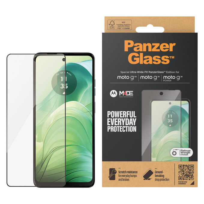 Vetro temperato UWF per Motorola Moto G04/E14/G24 Power, Nero, PanzerGlass
