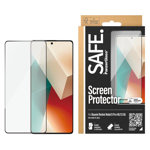 Vetro temperato UWF per Xiaomi Redmi Note 13 4G, Nero, SAFE by PanzerGlass