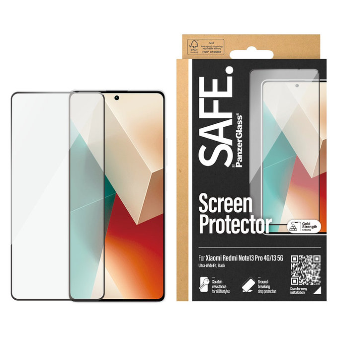 Vetro temperato UWF per Xiaomi Redmi Note 13 4G, Nero, SAFE by PanzerGlass
