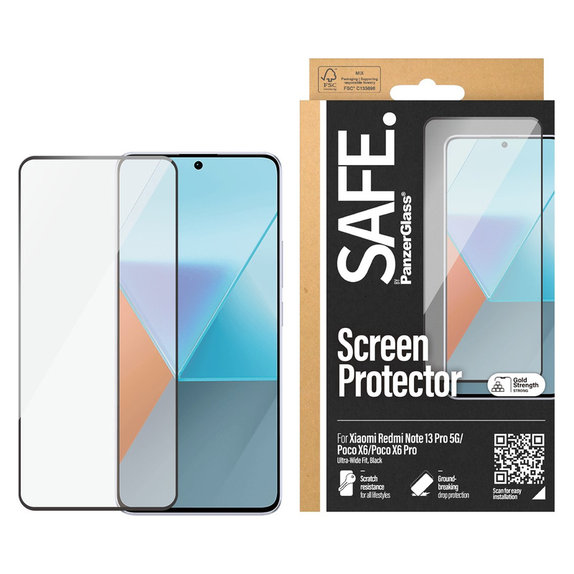 Vetro temperato UWF per Xiaomi Redmi Note 13 Pro 5G, Nero, SAFE by PanzerGlass
