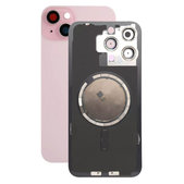Vetro scocca posteriore con lente fotocamera, piastra metallica e magneti MagSafe per iPhone 15 Plus, Pink