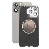 Vetro scocca posteriore con lente fotocamera, piastra metallica e magneti MagSafe per iPhone 15 Pro Max, Natural Titanium