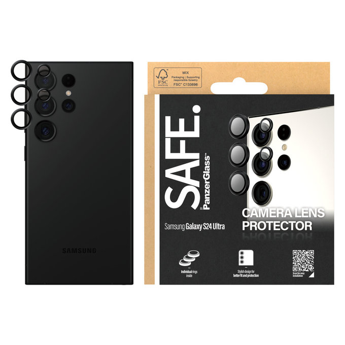 Protezione obiettivo fotocamera per Samsung Galaxy S24 Ultra, Nero, SAFE by PanzerGlass