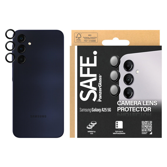 Protezione obiettivo fotocamera per Samsung Galaxy A25 5G, Nero, SAFE by PanzerGlass