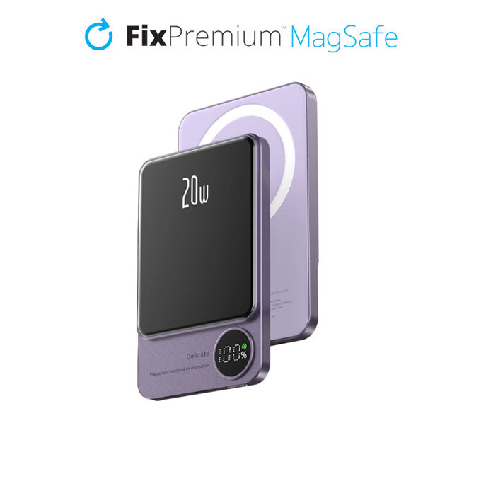 Power Bank MagSafe con LCD 5000mAh, Purple, FixPremium