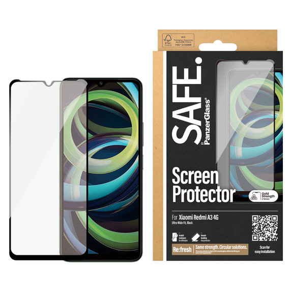 Vetro temperato UWF per Xiaomi Redmi A3, Nero, SAFE by PanzerGlass