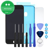 Schermo per iPhone 8, SE (2020), SE (2022), Black, Vetro touch con cornice, Adesivo (Adhesive), Vetro temperato, Kit di attrezzi