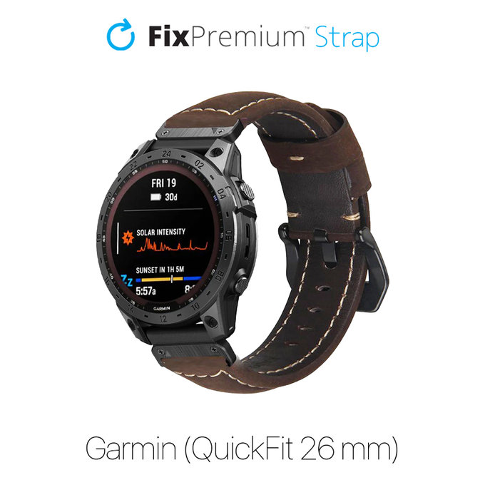 Cinturino in pelle per Garmin QuickFit 26mm, Brown, FixPremium