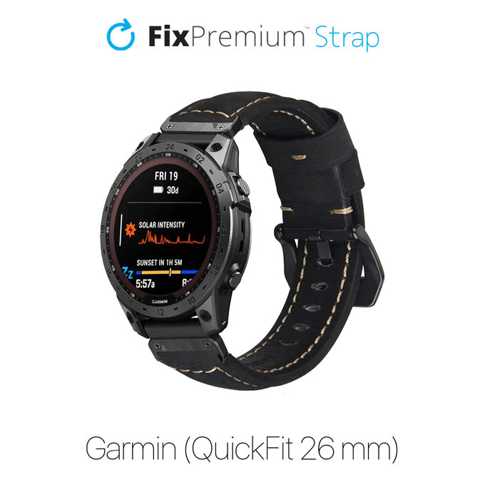 Cinturino in pelle per Garmin QuickFit 26mm, Black, FixPremium